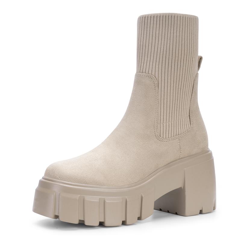 Charlene Ribbed Panel Chunky Ankle Boots