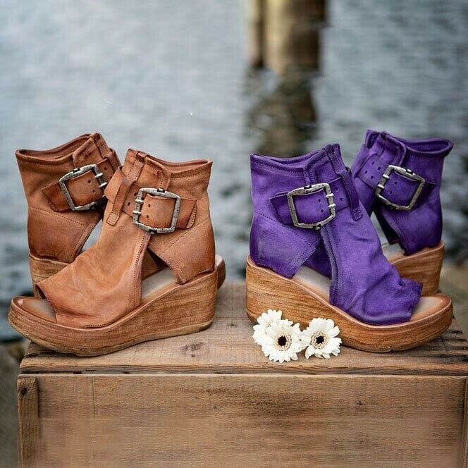 Dawn Sierra Buckle Wedge Booties