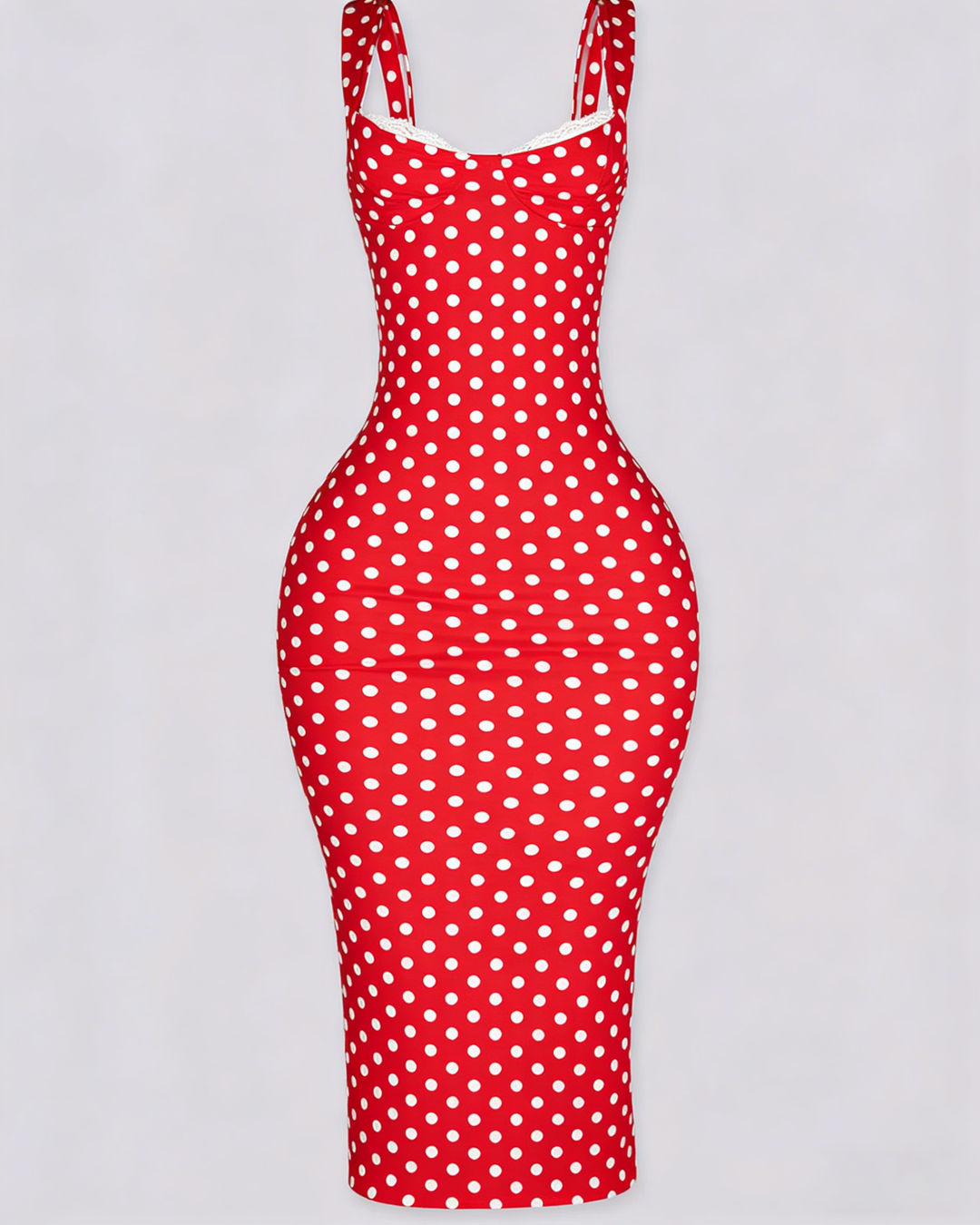 Lena Polka Dot Bodycon Midi Dress