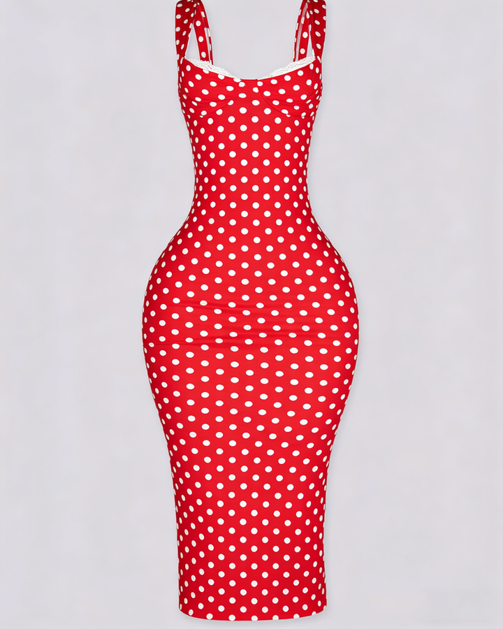 Lena Polka Dot Bodycon Midi Dress