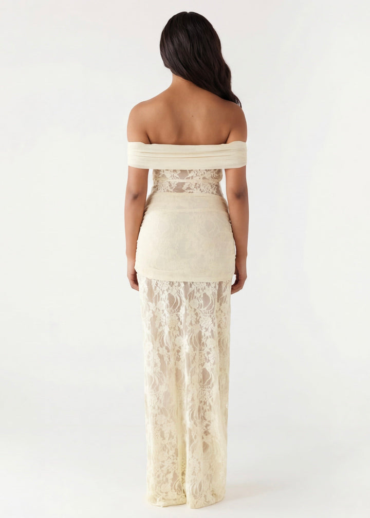 Paola Off Shoulder Lace Panel Maxi Dress