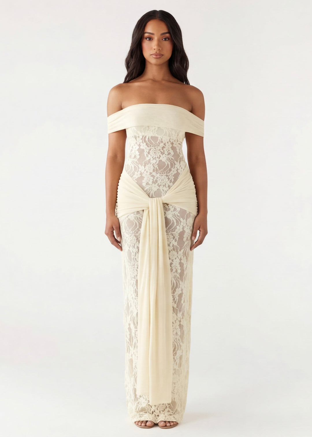 Paola Off Shoulder Lace Panel Maxi Dress
