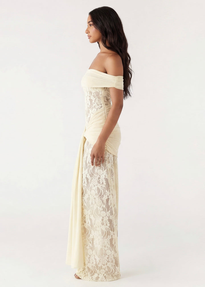 Paola Off Shoulder Lace Panel Maxi Dress