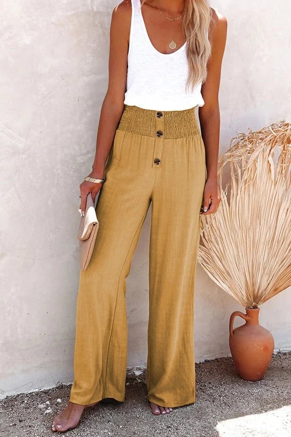 Sharon Button Detail Wide Leg Pants