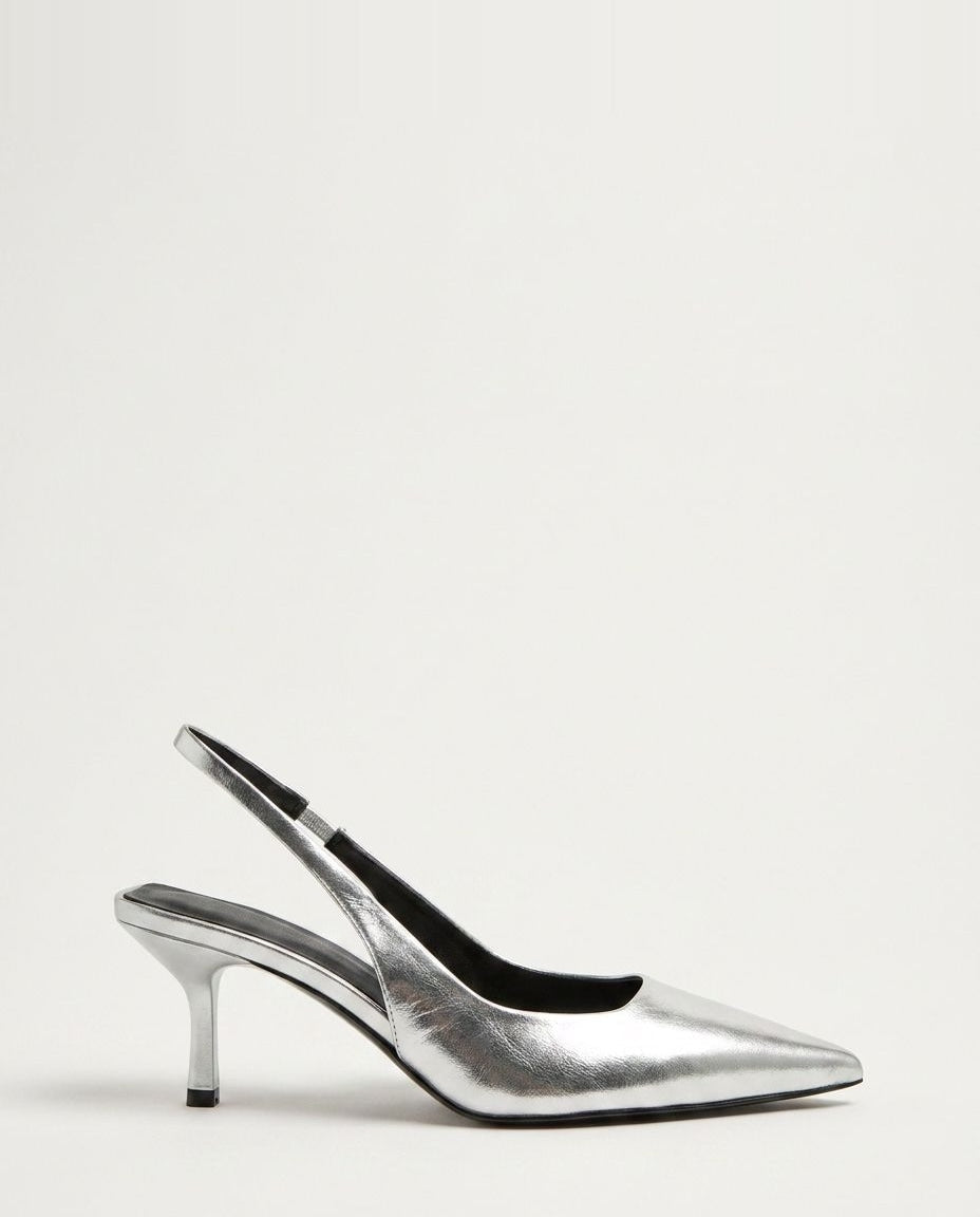 Jeanette Metallic Pointed Toe Slingback Heels