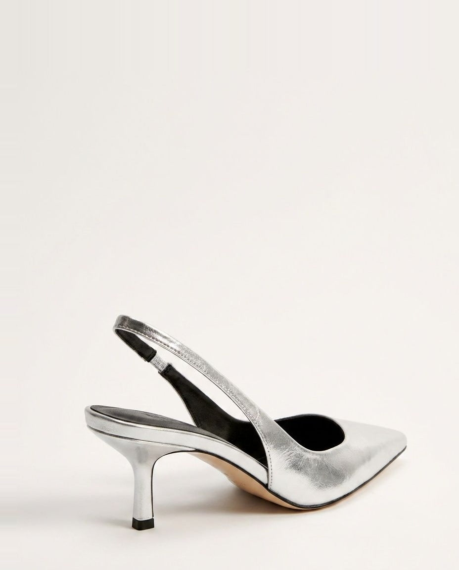 Jeanette Metallic Pointed Toe Slingback Heels