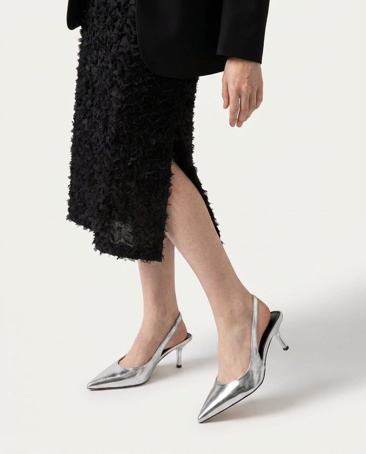 Jeanette Metallic Pointed Toe Slingback Heels