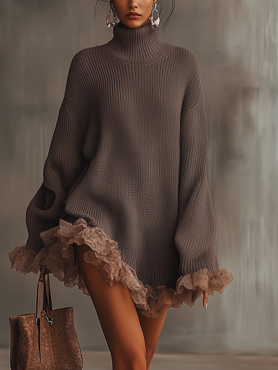 Novella Ruffle Hem Turtleneck Sweater Dress