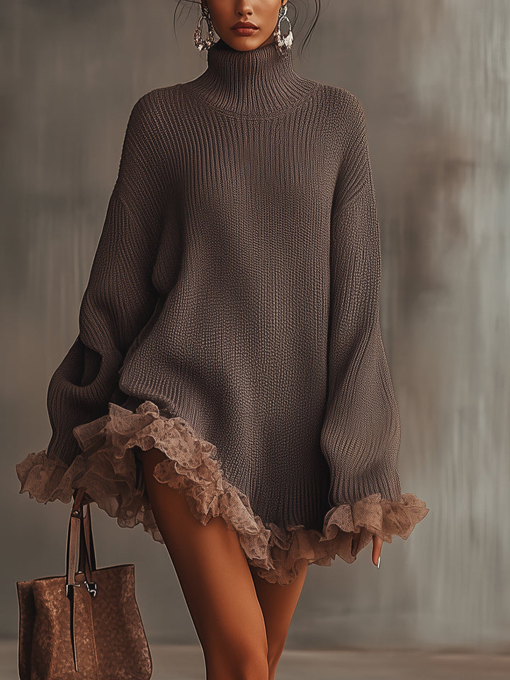 Novella Ruffle Hem Turtleneck Sweater Dress