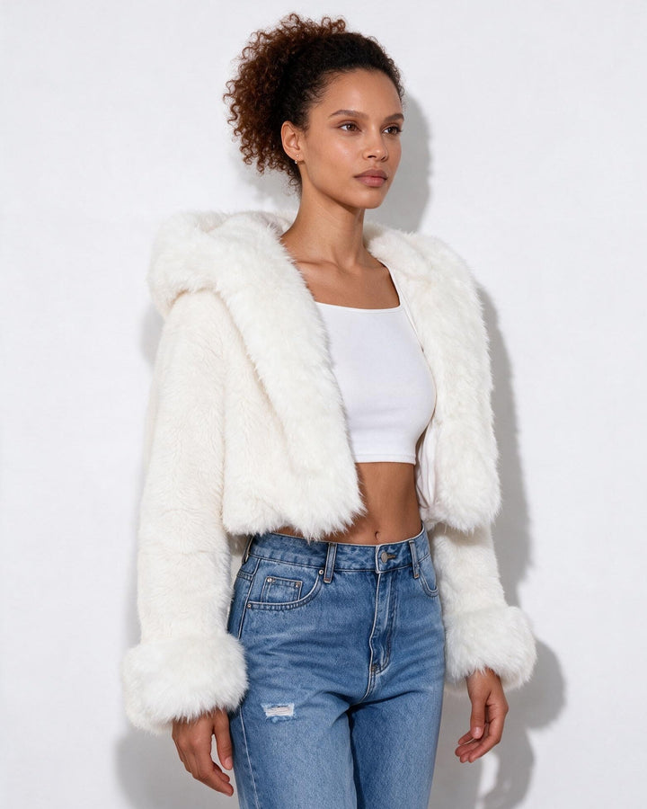 Cecelia Plush Hooded Cropped Jacket
