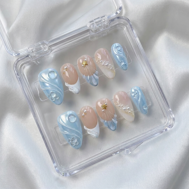 Blue Pearl Seashell Press-On Nails