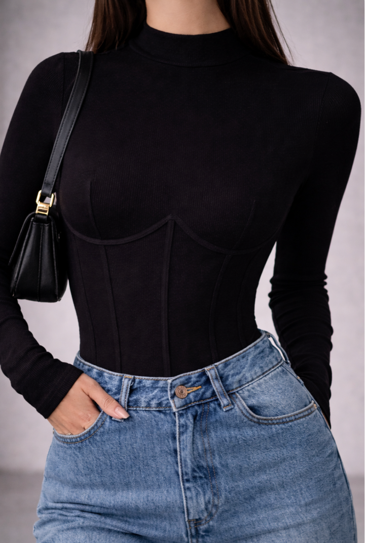 Slim Mock Neck Ribbed Tee