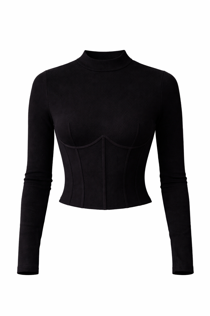 Slim Mock Neck Ribbed Tee