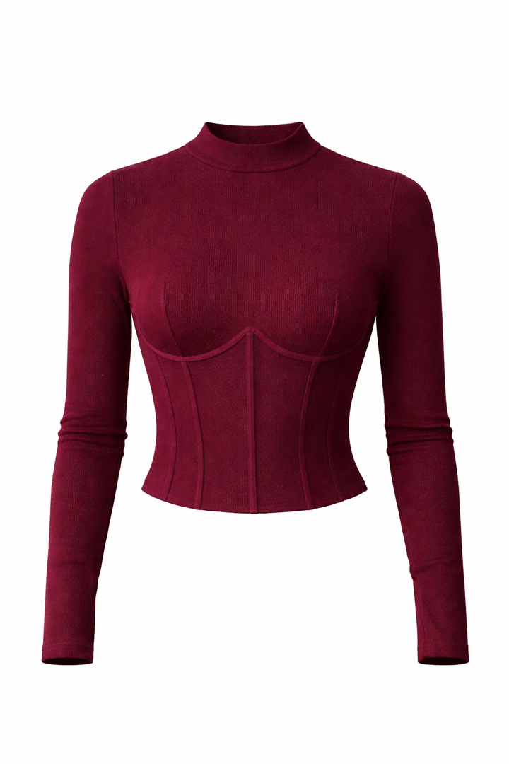 Slim Mock Neck Ribbed Tee