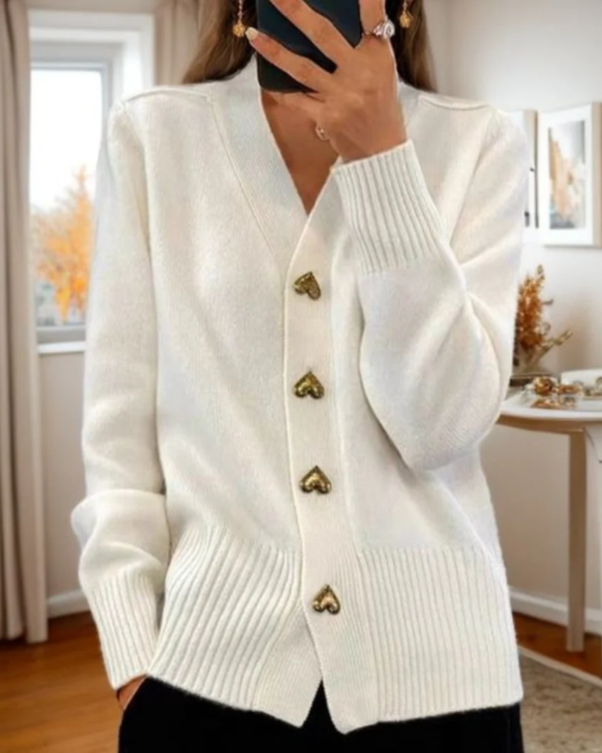 Zinnia Heart Button V-Neck Cardigan