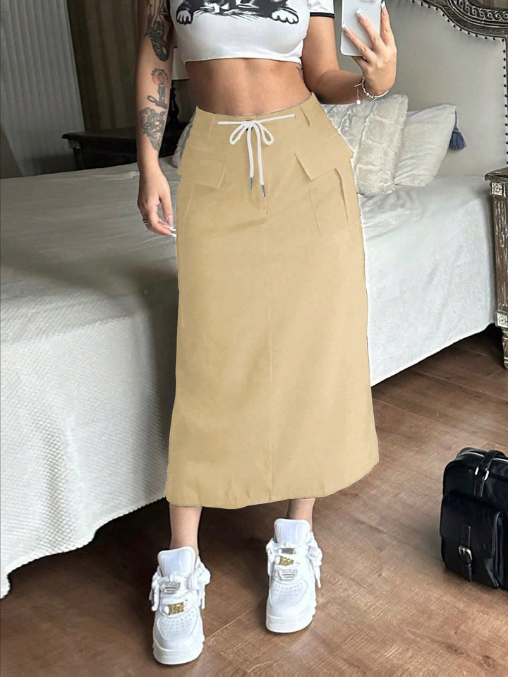 Amalyn Contour Drawstring Split Maxi Skirt