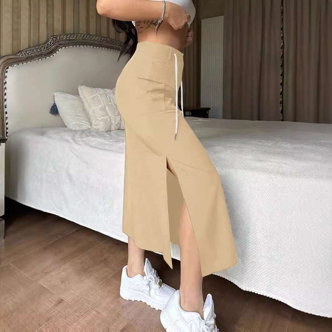 Amalyn Contour Drawstring Split Maxi Skirt
