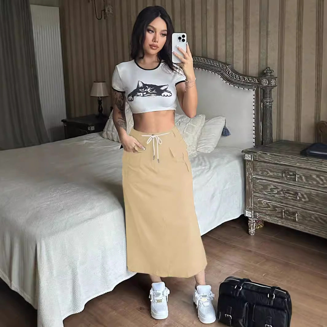 Amalyn Contour Drawstring Split Maxi Skirt