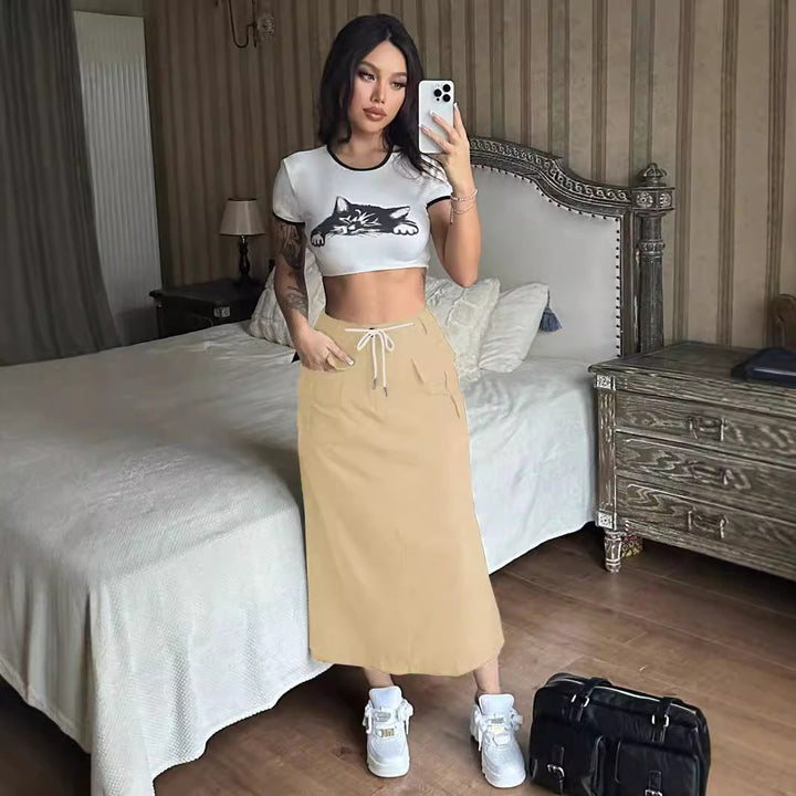 Amalyn Contour Drawstring Split Maxi Skirt