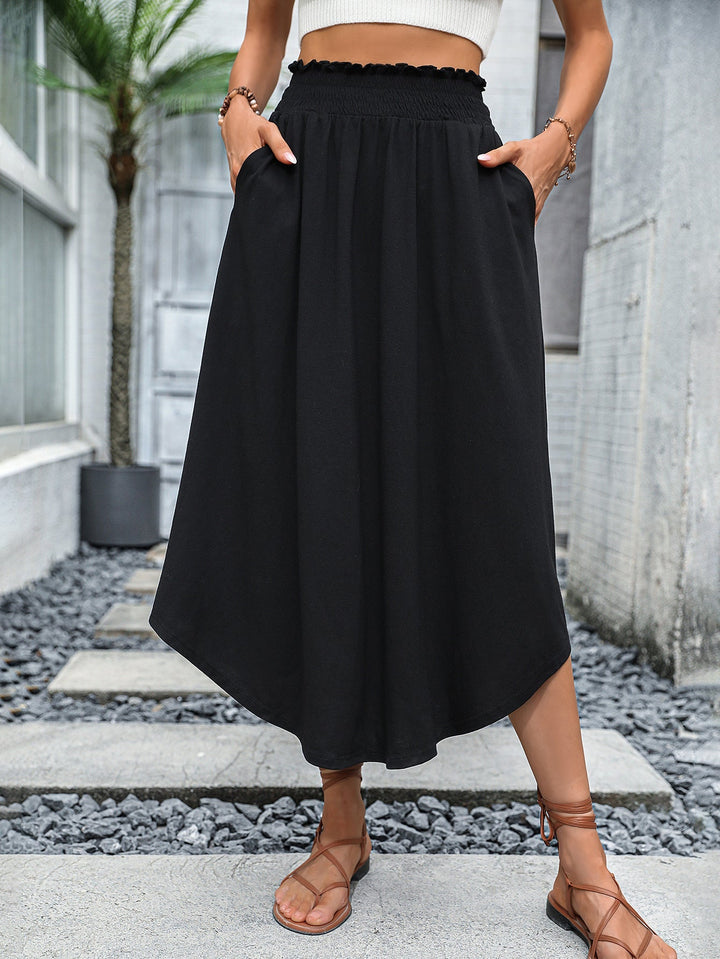 Abdine Smocked Waist A-Line Midi Skirt