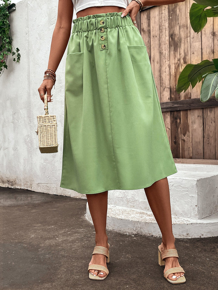 Abbria Button Front Pocket Midi Skirt