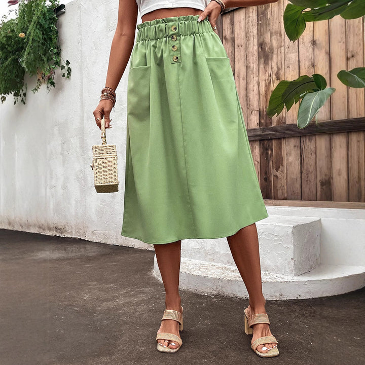 Abbria Button Front Pocket Midi Skirt