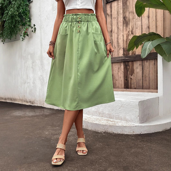 Abbria Button Front Pocket Midi Skirt