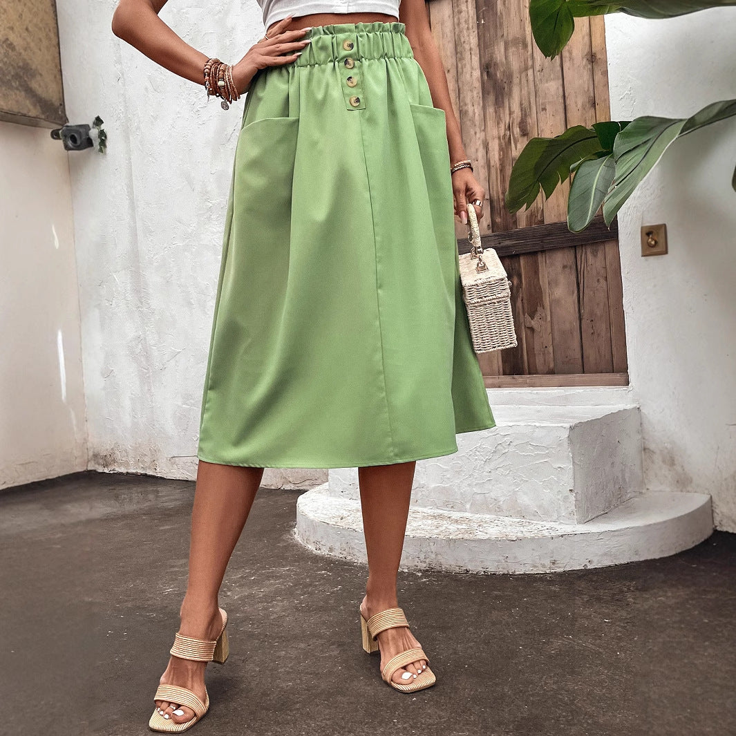 Abbria Button Front Pocket Midi Skirt