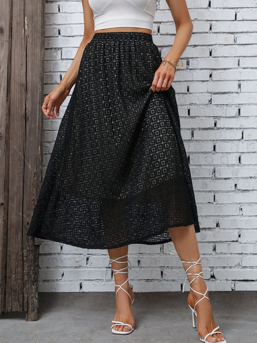Abena Textured A-Line Midi Skirt