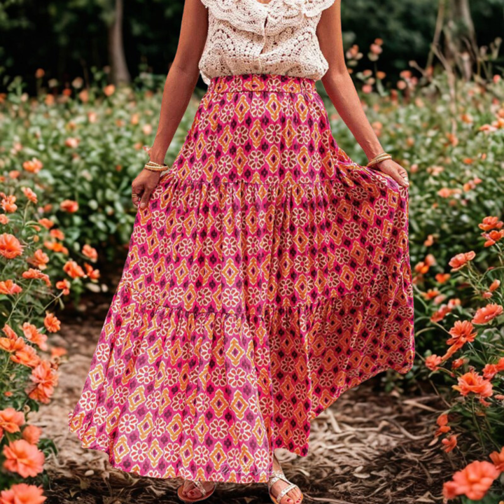 Abbelle Tiered Bohemian Maxi Skirt