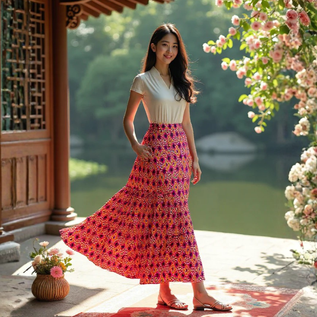 Abbelle Tiered Bohemian Maxi Skirt