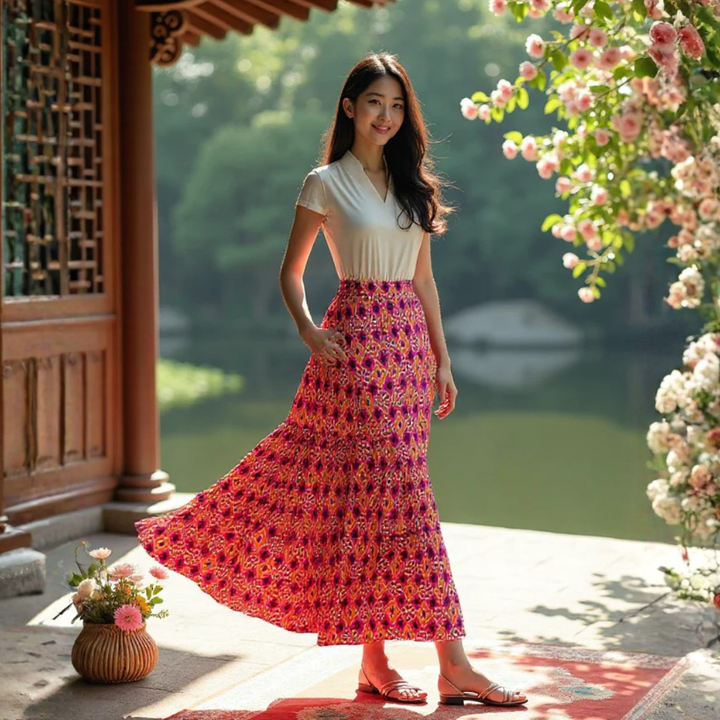 Abbelle Tiered Bohemian Maxi Skirt
