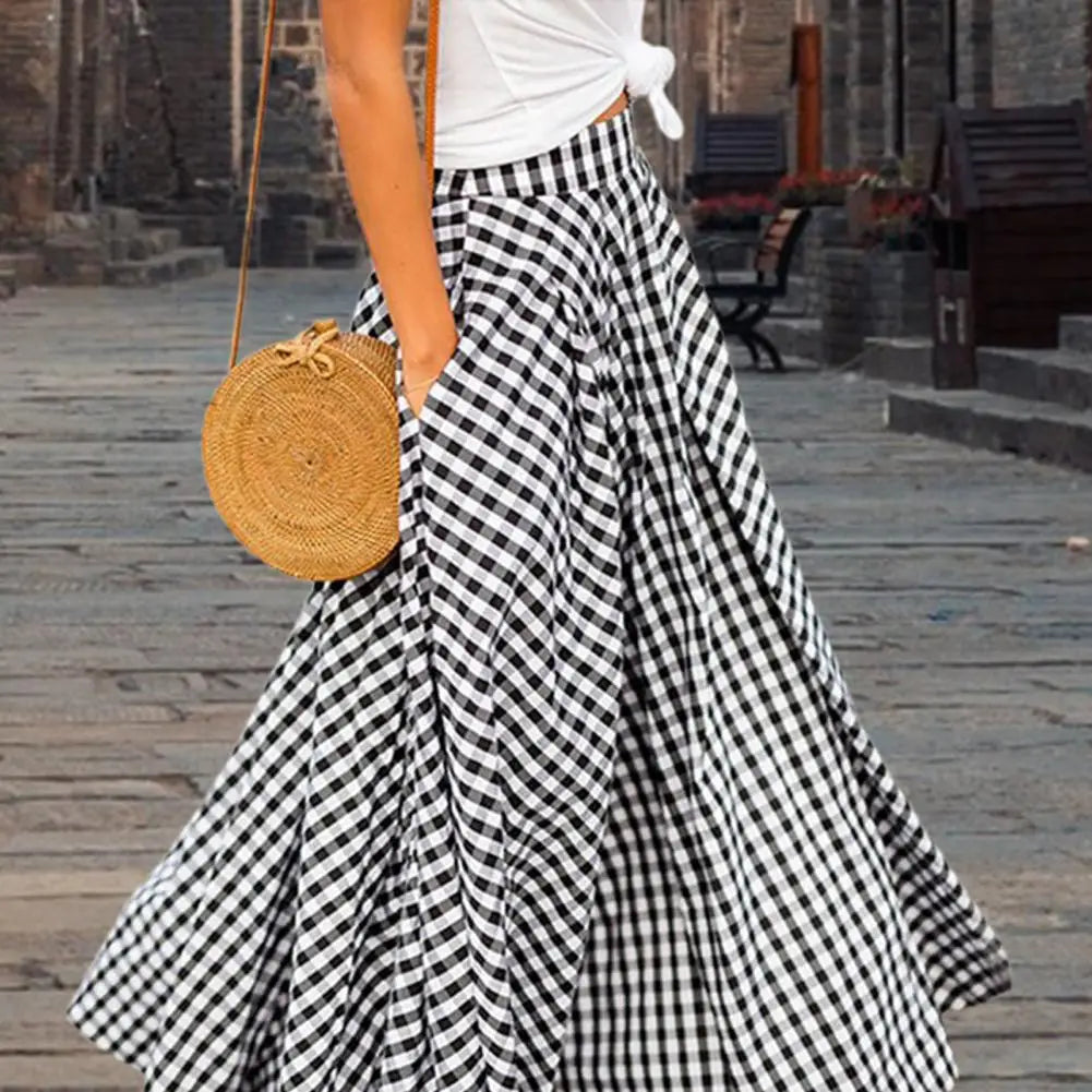 Abie Gingham A-Line Maxi Skirt