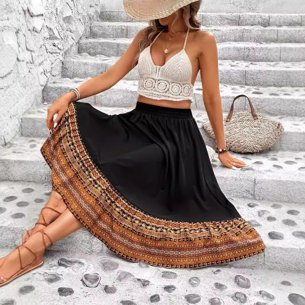 Abetta Bohemian Border Print Maxi Skirt