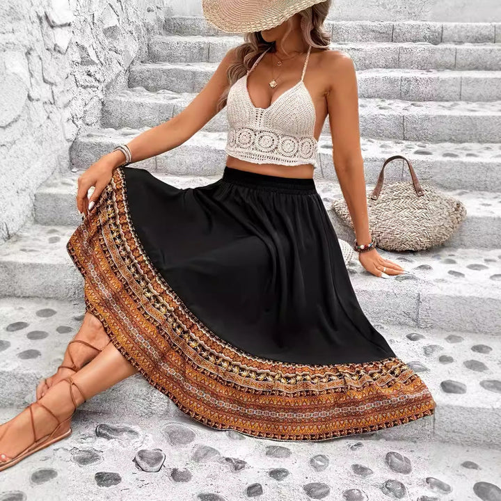 Abetta Bohemian Border Print Maxi Skirt