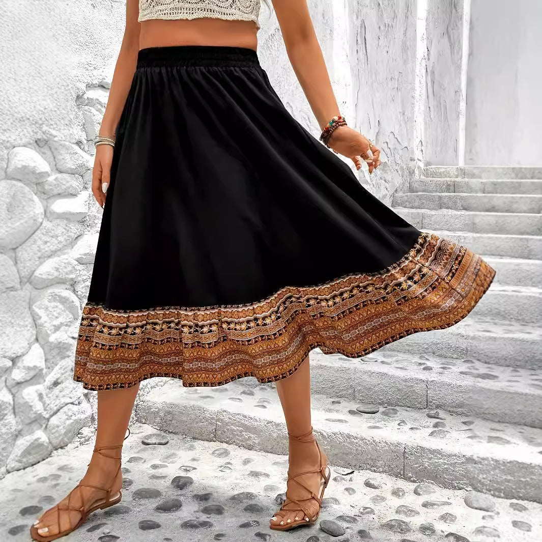 Abetta Bohemian Border Print Maxi Skirt