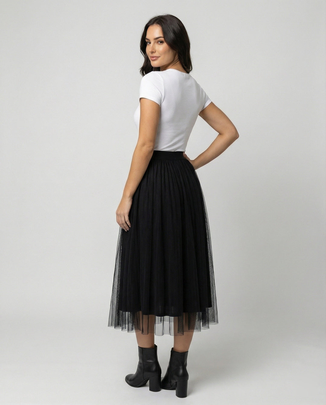Abiana Pleated Tulle Midi Skirt