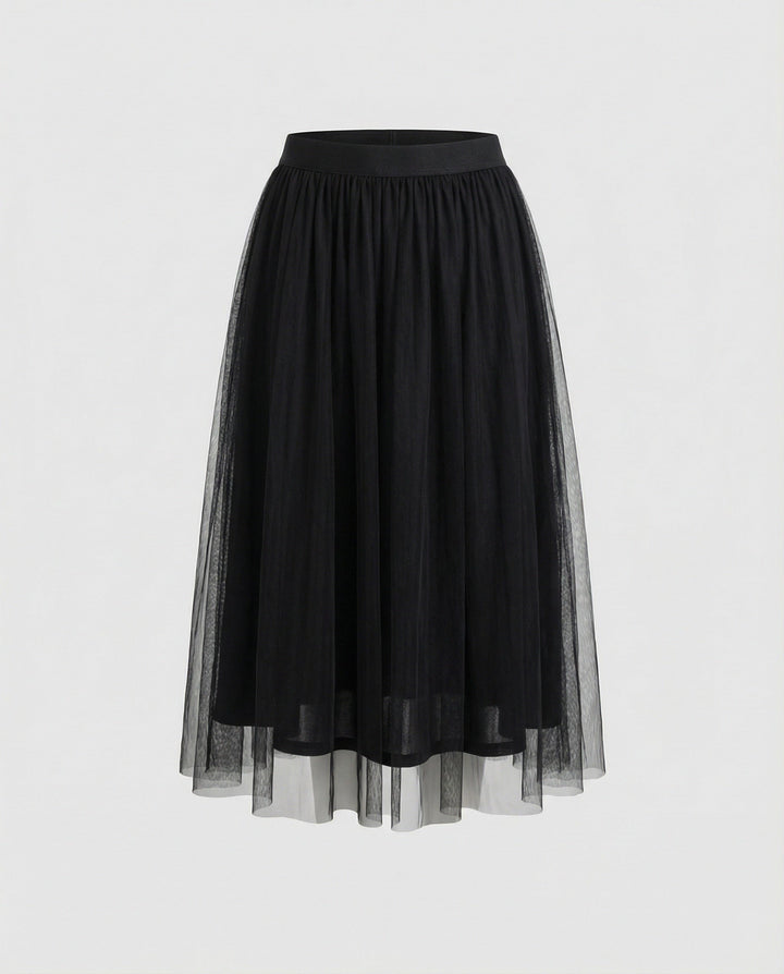 Abiana Pleated Tulle Midi Skirt