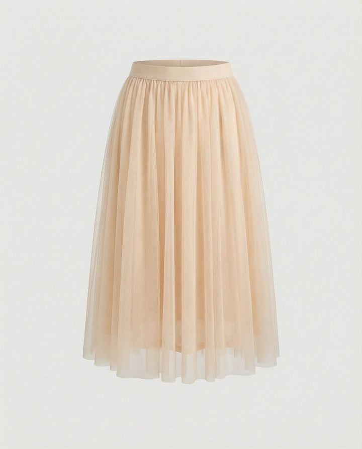 Abiana Pleated Tulle Midi Skirt