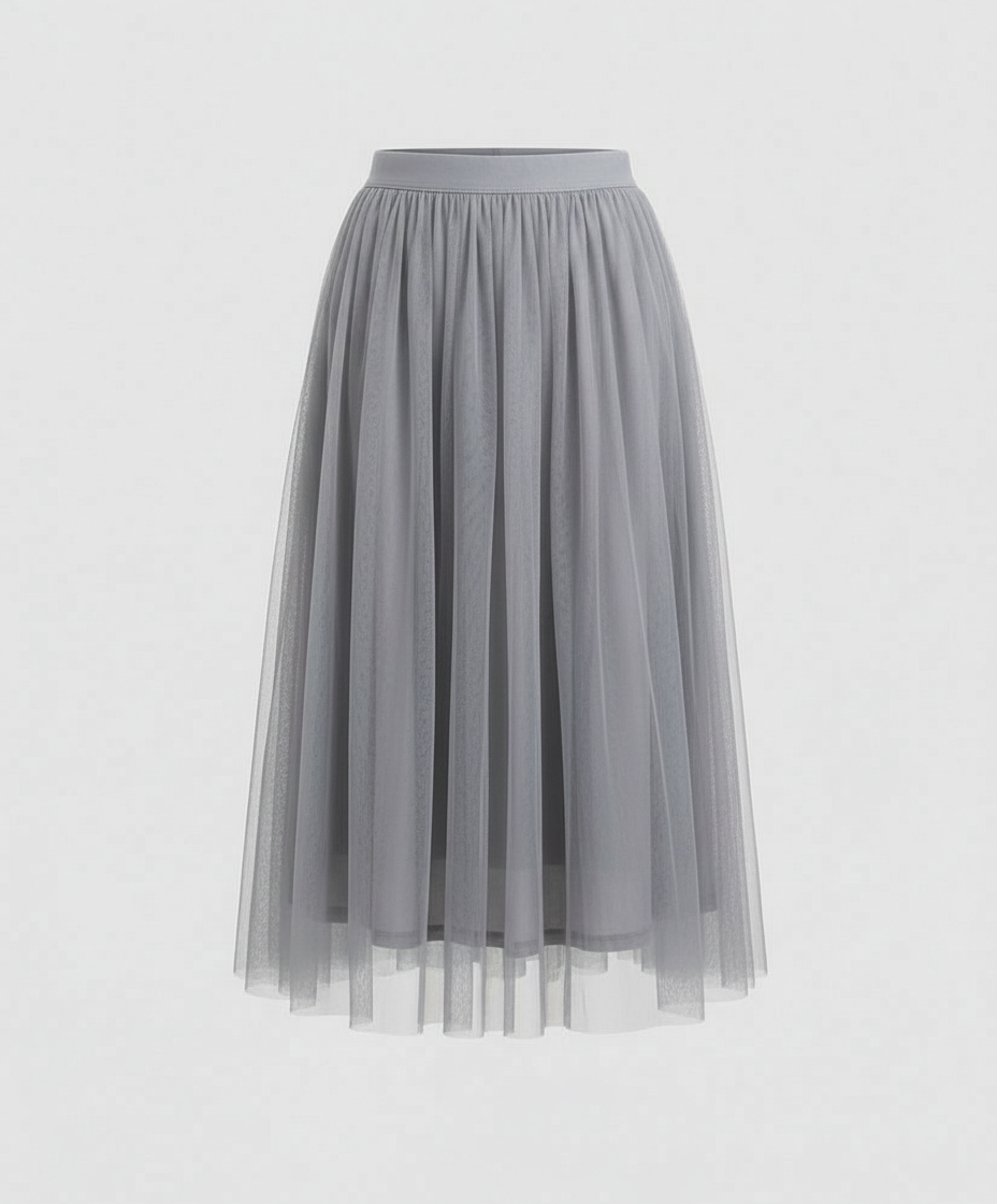 Abiana Pleated Tulle Midi Skirt