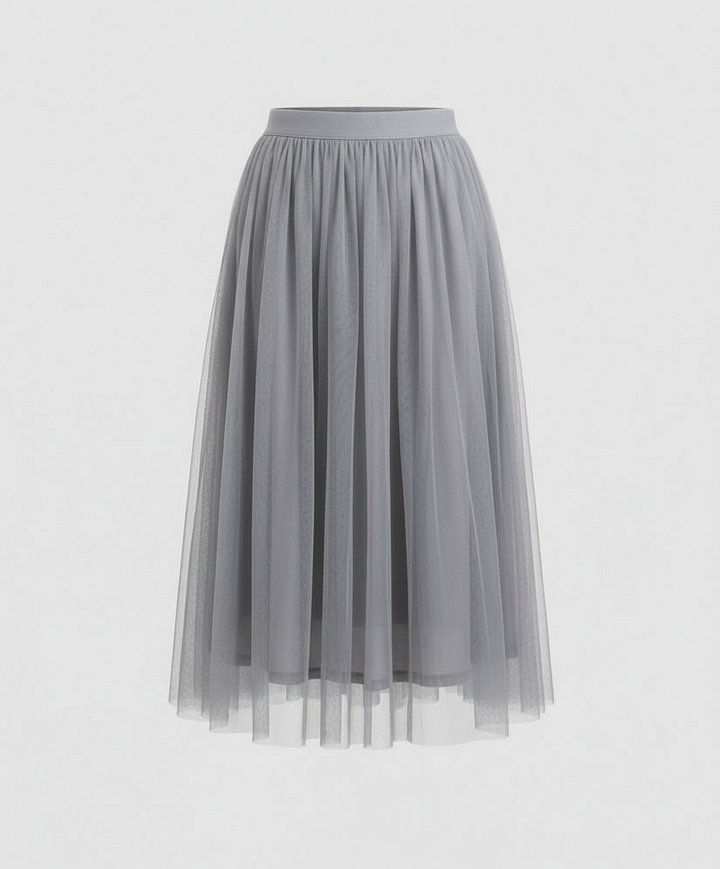 Abiana Pleated Tulle Midi Skirt