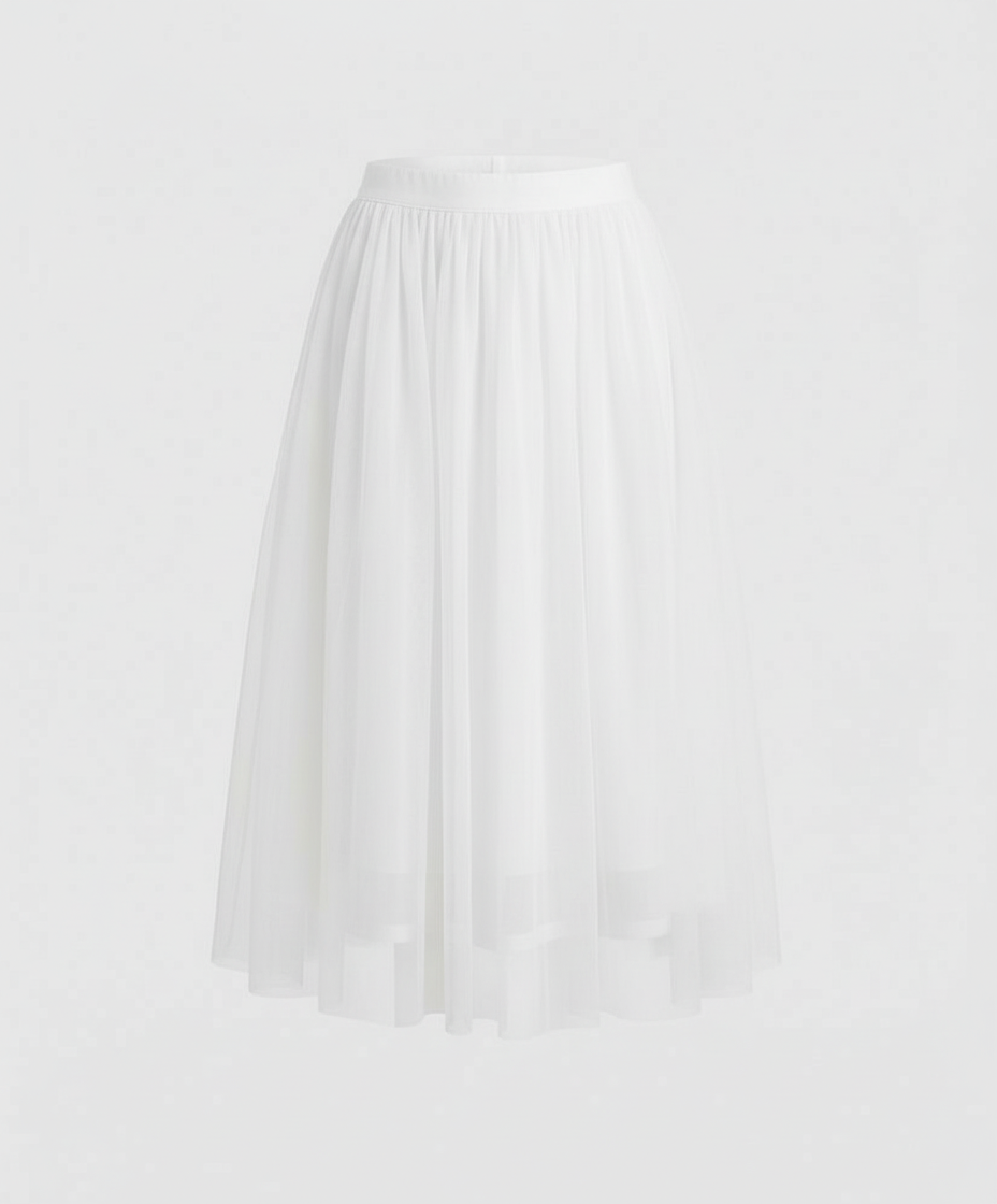 Abiana Pleated Tulle Midi Skirt