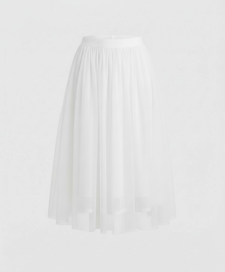 Abiana Pleated Tulle Midi Skirt