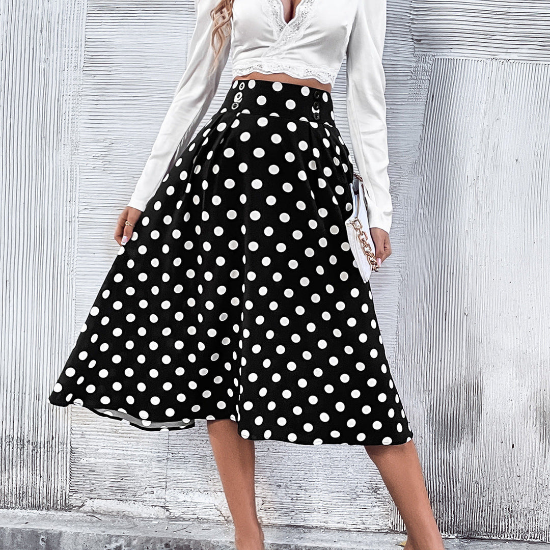 Abissa Polka Dot A-Line Midi Skirt