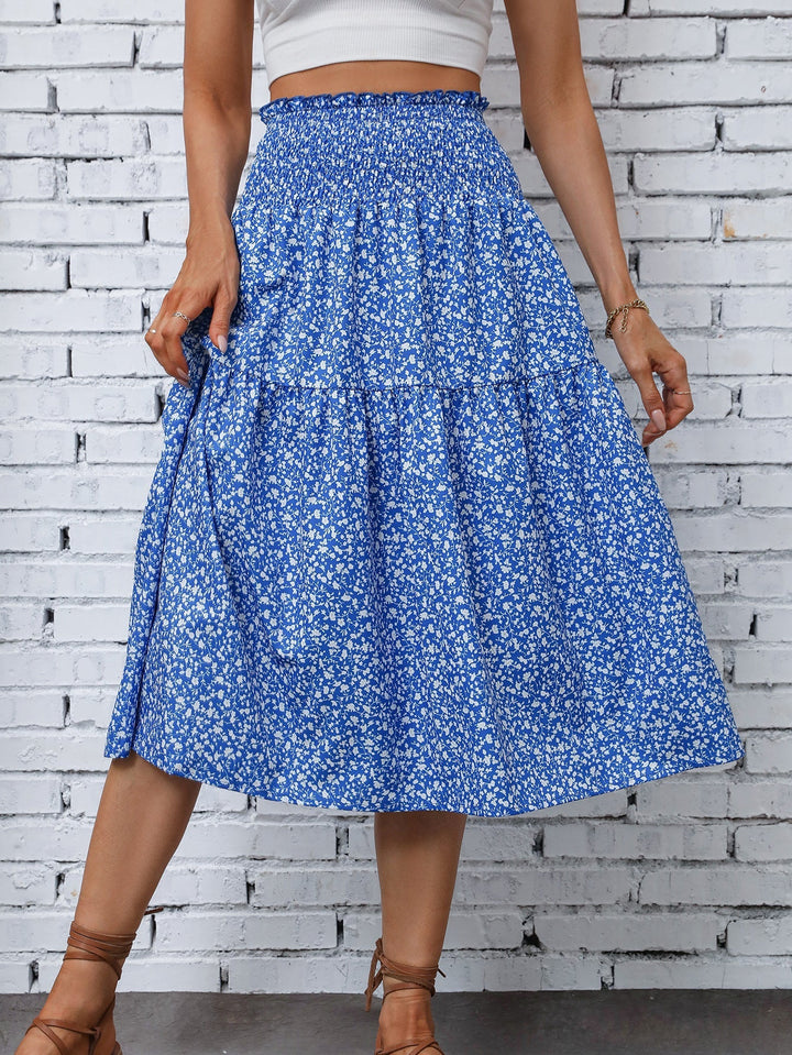 Abtha Floral Tiered Midi Skirt
