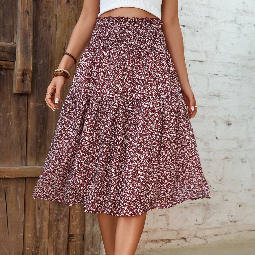 Abtha Floral Tiered Midi Skirt