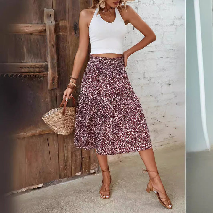 Abtha Floral Tiered Midi Skirt