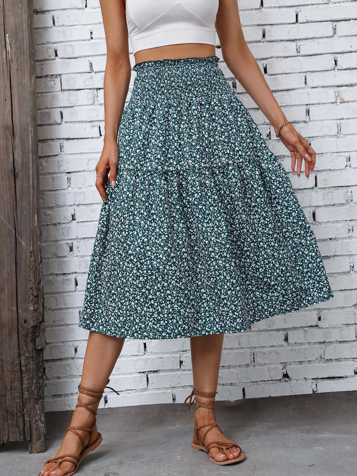Abtha Floral Tiered Midi Skirt
