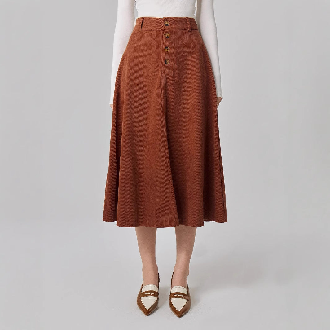 Abrina Button Front A-Line Midi Skirt