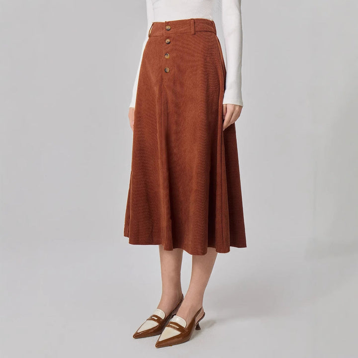 Abrina Button Front A-Line Midi Skirt